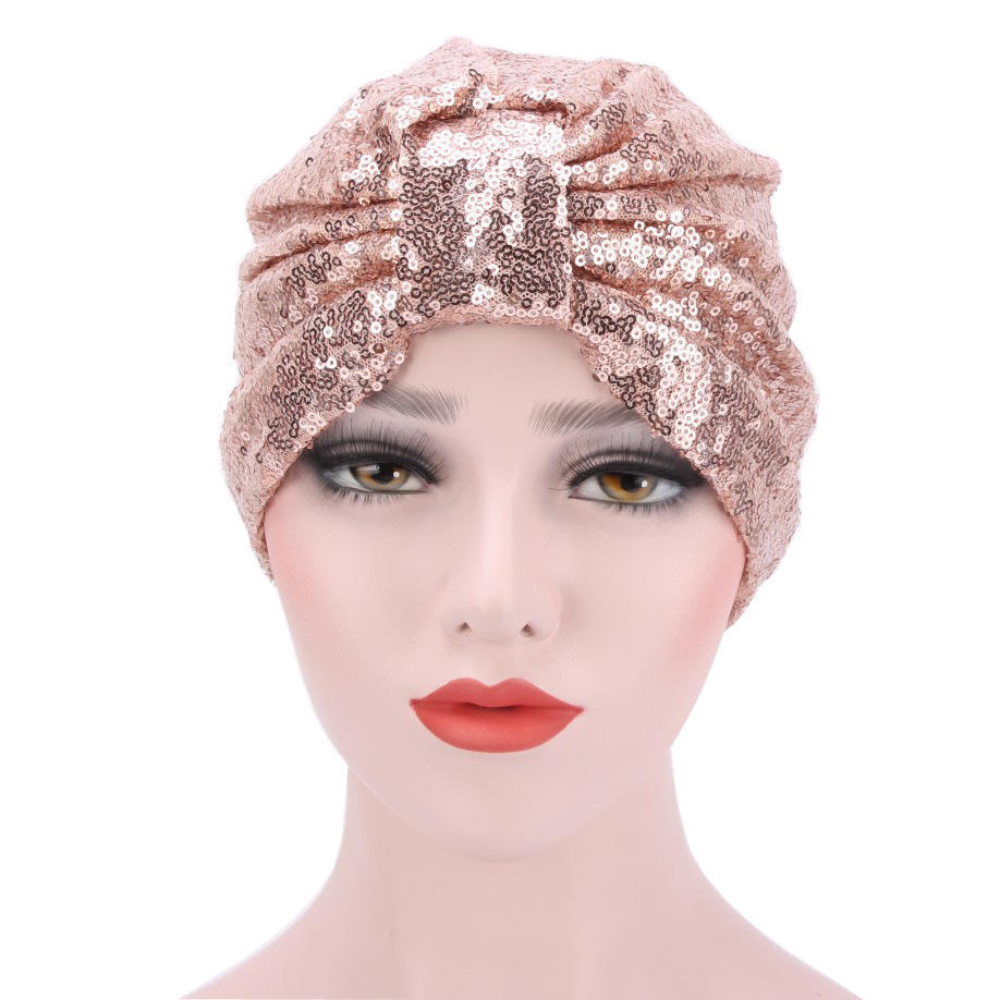 2021 New Women Glitter Sequins Turban Cap Muslim Fashion Headwear African Headwraps Ladies Headscarf Bonnet Islamic Hijab Caps