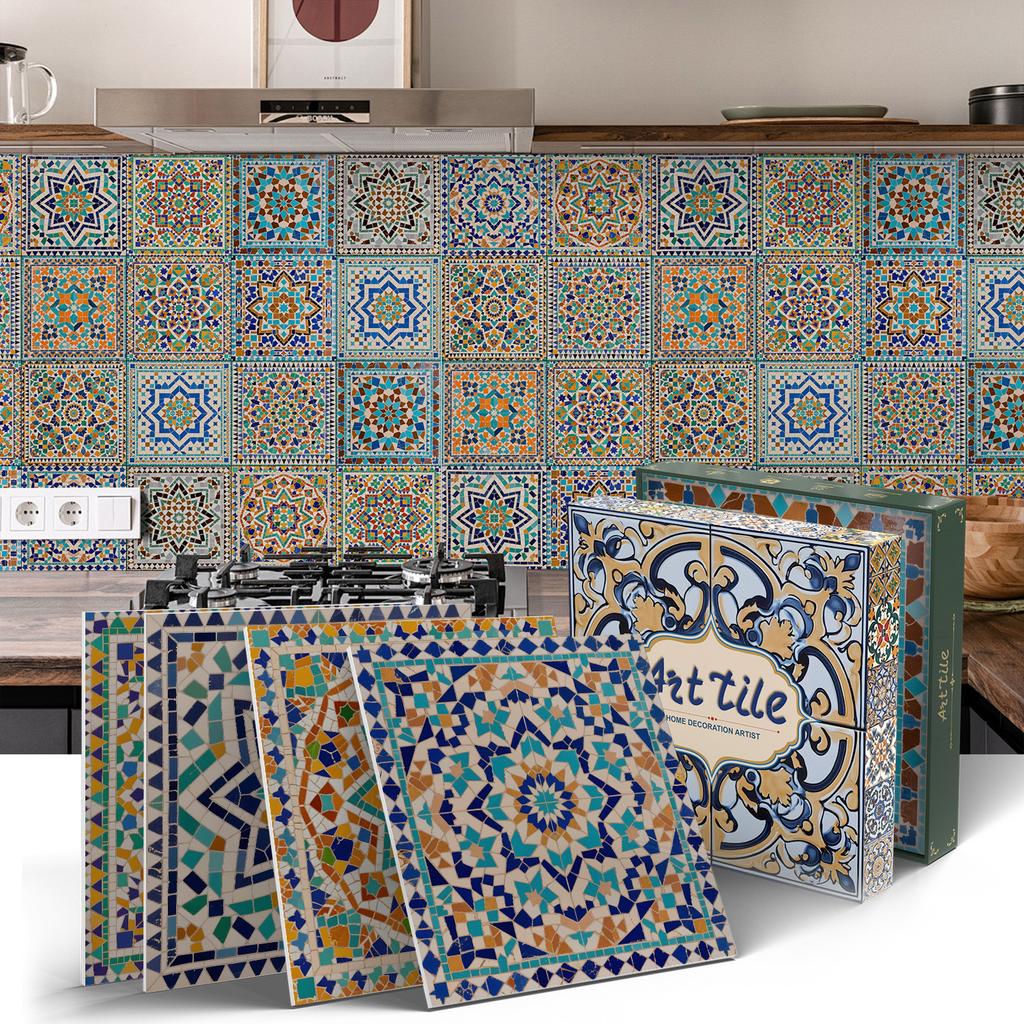 PET Foam Thickened Self-adhesive Wall Sticker, Waterproof and Anti-fouling European Mandala Wallpaper Tile Sticker for Kitchen and Bedroom