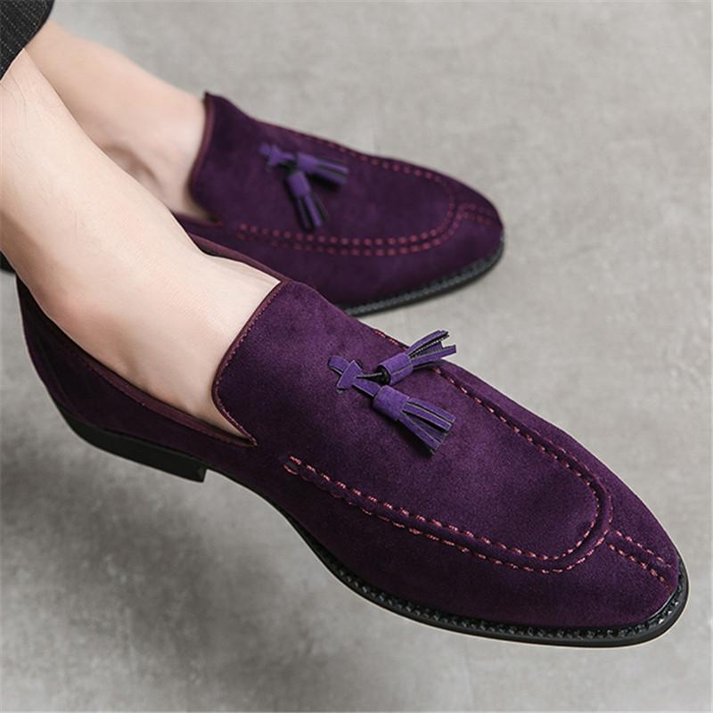 Tassels Loafter Fashion New Men's Pointed Purple Blue Dress Casual Shoes Male Wedding Dress Homecoming Footwear Zapatos Hombre