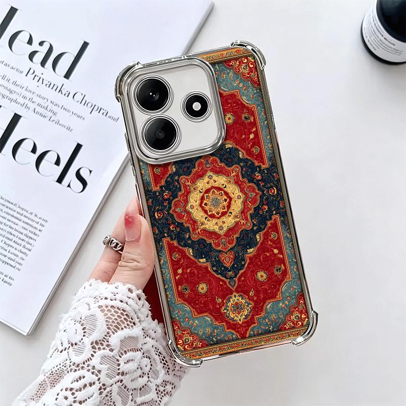 Persian Carpet Floral Pattern Soft Phone Case For Xiaomi Redmi Note 14 15 Pro Plus 13 12 11S 11T 5G 10 9S 9 Plating Anti-Fall Fu