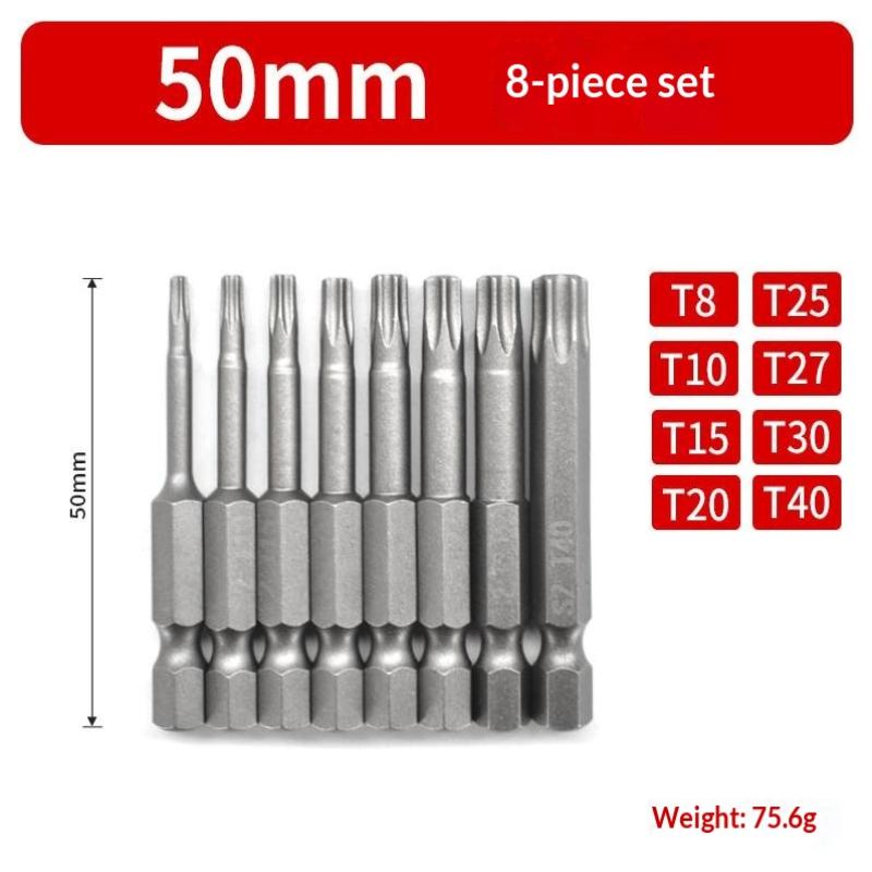 Magnetic Star Torx Bit Set, 8pcs, 50mm 100mm 150mm Length, Suitable for 1/4 Inch Hex Shank Drill Wrench