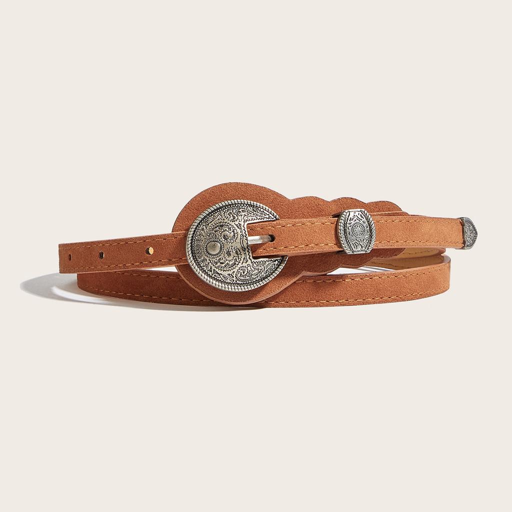 Ethnischer Stil Unifarbene Ovale Metallschließe Dekoration Wildleder Lässiger Gürtel Für Damen