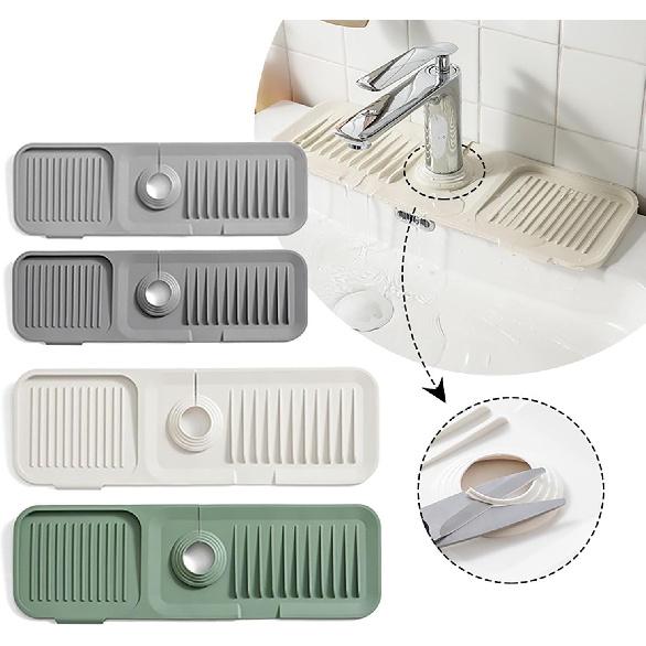 Faucet Guard & Draining Mat, Kitchen Sink Splash Guard, Silicone Draining Mat Faucet Handle Drip Catcher Tray for Kitchen Sink, Dish Soap Dispenser