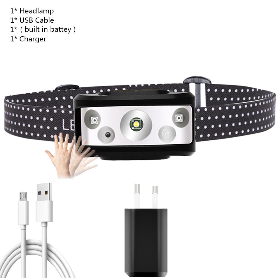 High Quality XP-G Q5 Sensor Led Headlamp Built in Battery Head Lamp Headlight Bulbs Light Waterproof White &amp; Red Emitting Color