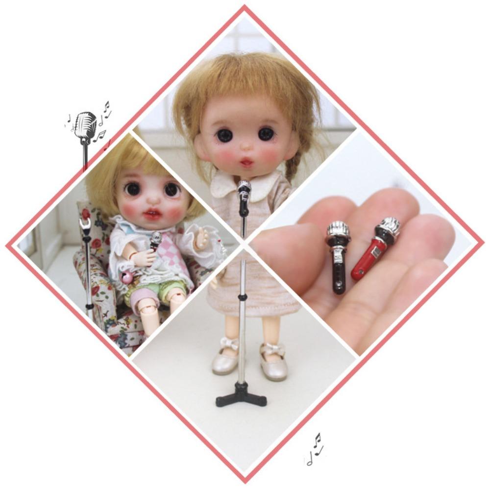 Furniture Microphone Stand Zinc Zinc Alloy 1:12 Dollhouse Accessories Fashion Mini Microphone Model  Kids