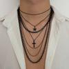 SHIXIN Punk-Stil Mehrschichtige Metallketten Choker Halsketten für Männer Gotisch Schwarzer Pentagramm Kreuz Anhänger Halskette Männlicher Schmuck