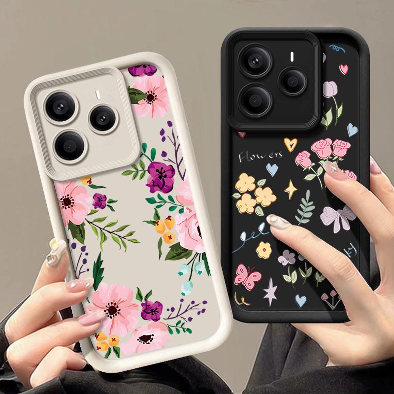 Für Xiaomi 14T Pro 13T Poco X7 F6 X6 Pro Redmi Note 14 Pro 13 12 11 Hülle Blumendruck Weiches Silikon Stoßfest Linsenschutz TPU Matt Handyhülle