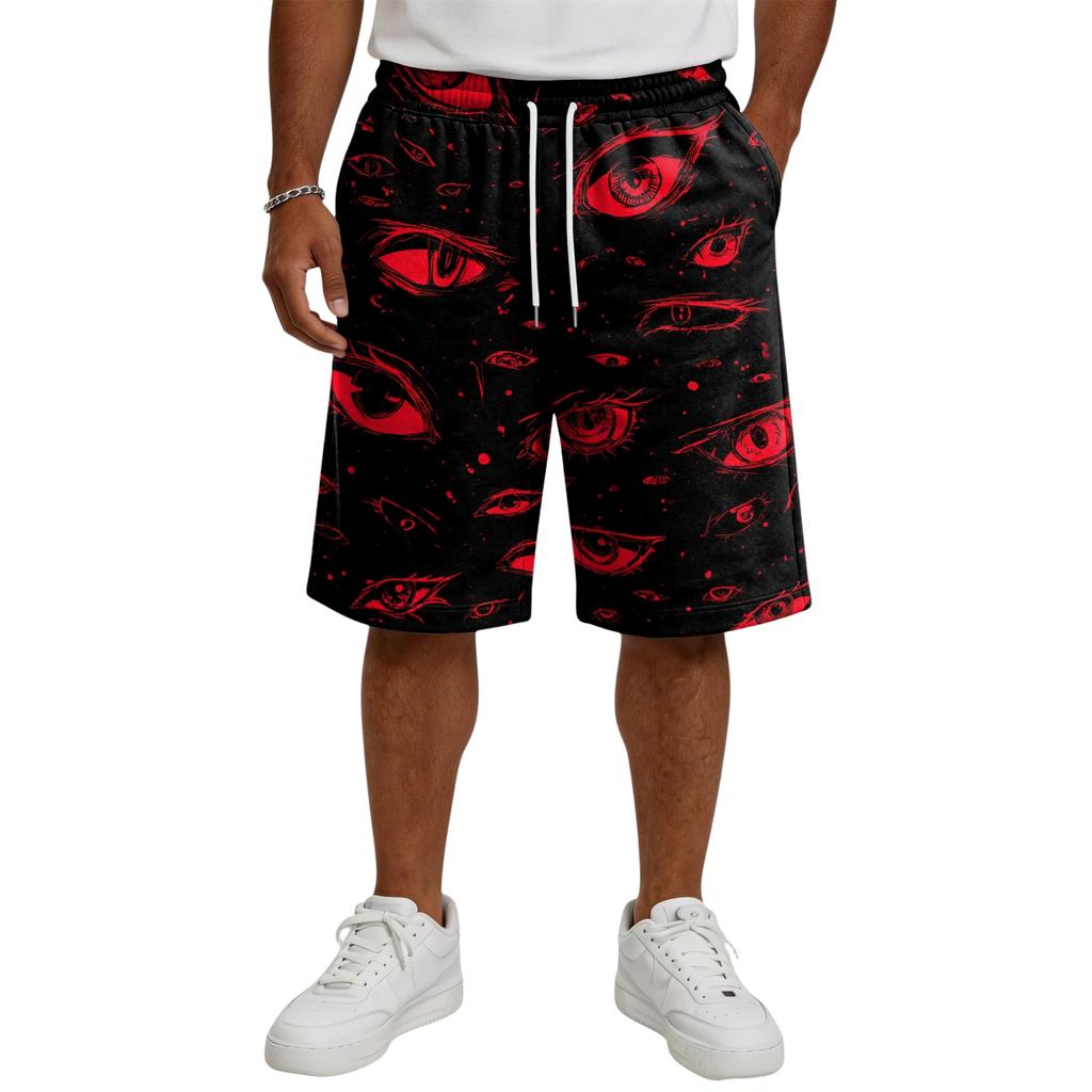 Men's Casual Drawstring Shorts Halloween Pattern Loose Fit Knee Length Lightweight Breathable Summer Beachwear