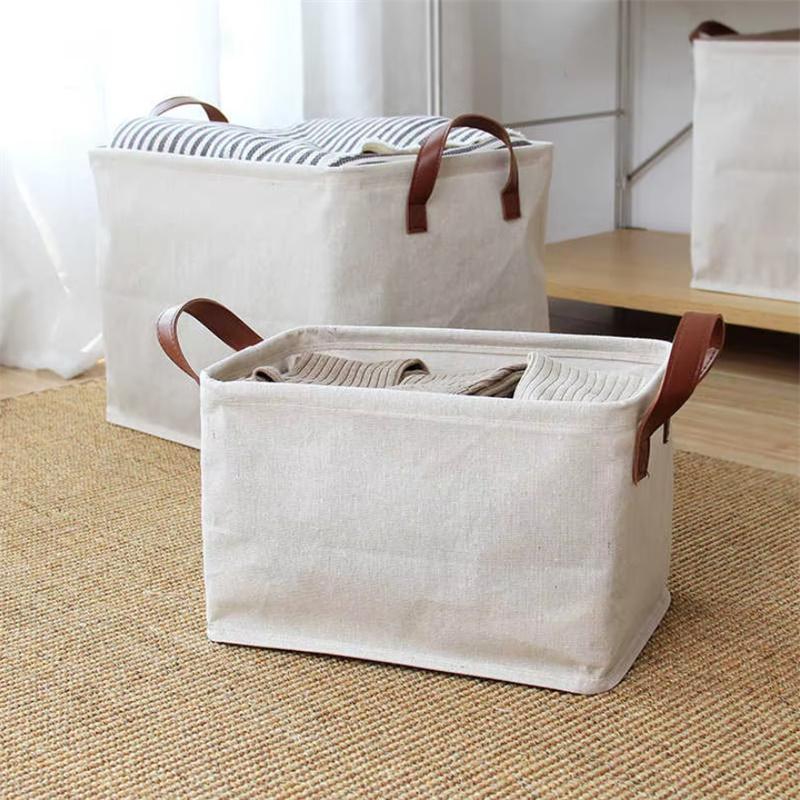 Cotton-Linen Storage Basket With Handle Japanese Style Desktop Storage Basket Children's Toy And Miscellaneous Storage Box