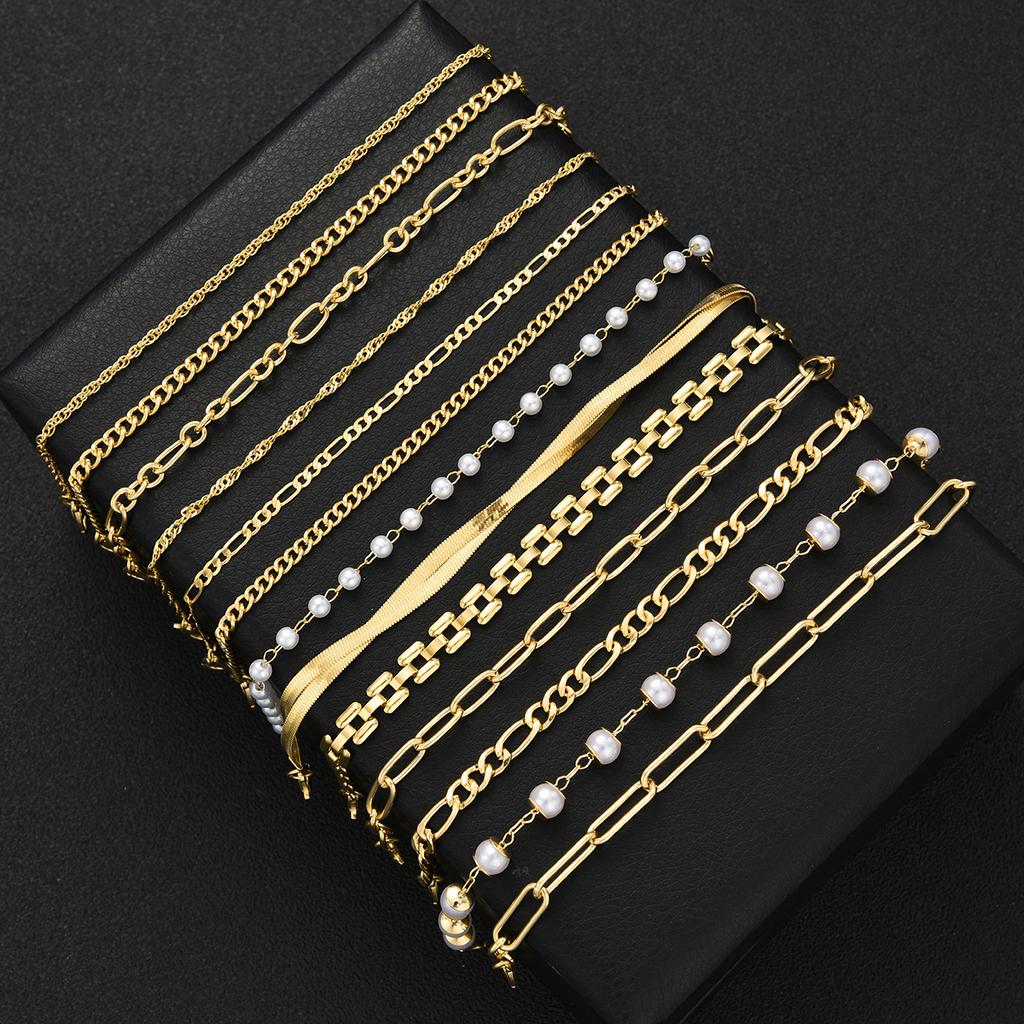 13pcs Fashion Geometric Pearl Bracelet Set for Women Simple Boho Gold Color Twist Smooth Chain Design Bracelets Elegant Jewelry