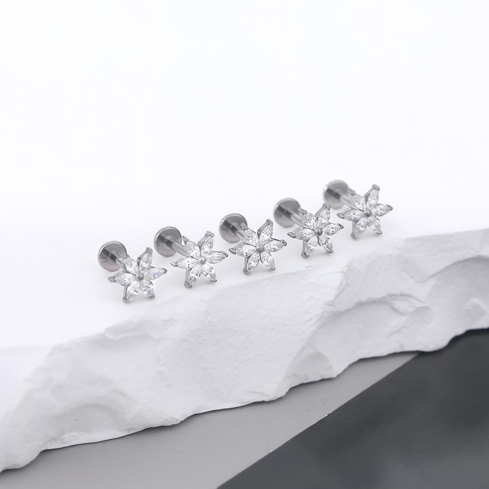 1PC Titanium Cubic Zirconia Stud Earrings Tragus Helix Piercing Internally Threaded Labret Piercing Lip Ring Jewelry for Women