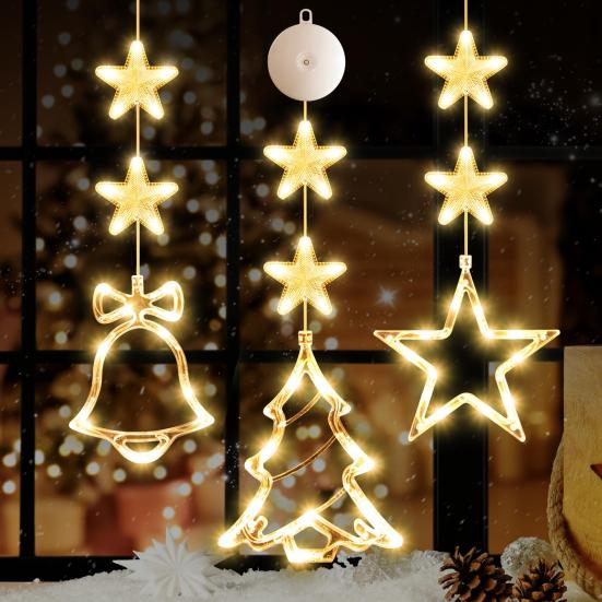 3Pcs LED Christmas Window Lights Silhouette Tree Decoration with Suction Cups Battery Powered Decorative Lights for Glass Wall