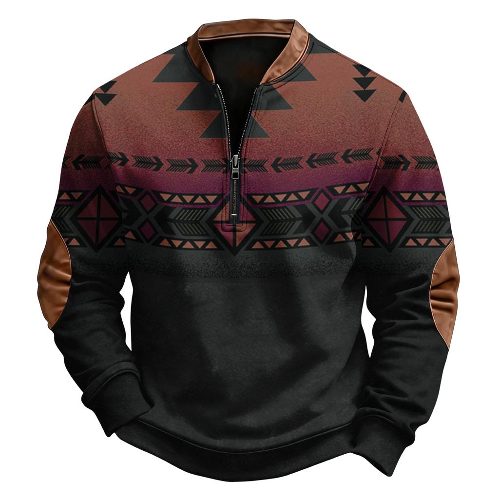 Men's Print Western Pullover Sweatshirt Pattern Long Sleeve Top