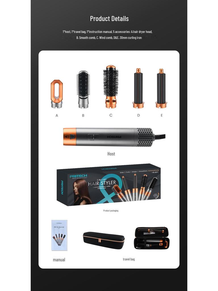 New 5-in-1 Multifunctional Hair Tool: Hot Air Brush, Automatic Curler, Curling Iron, Straightener.