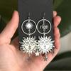Handmade Silver Star & Moon Sun Bohemian Long Earrings