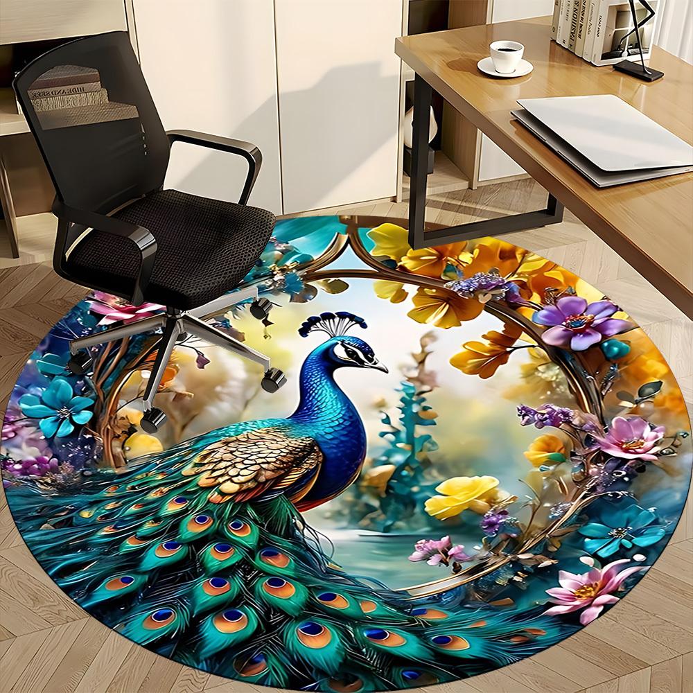 1pc Peacock Feather Print Chair Carpet for Office Non-Slip, Machine Washable Rug for Office, Sleeping, Room - Holiday Decor