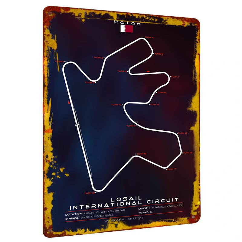 Custom Qatar Losail International Circuit Map Metal Wall Art Racing Theme Home Decor Metal Painting 20X30CM