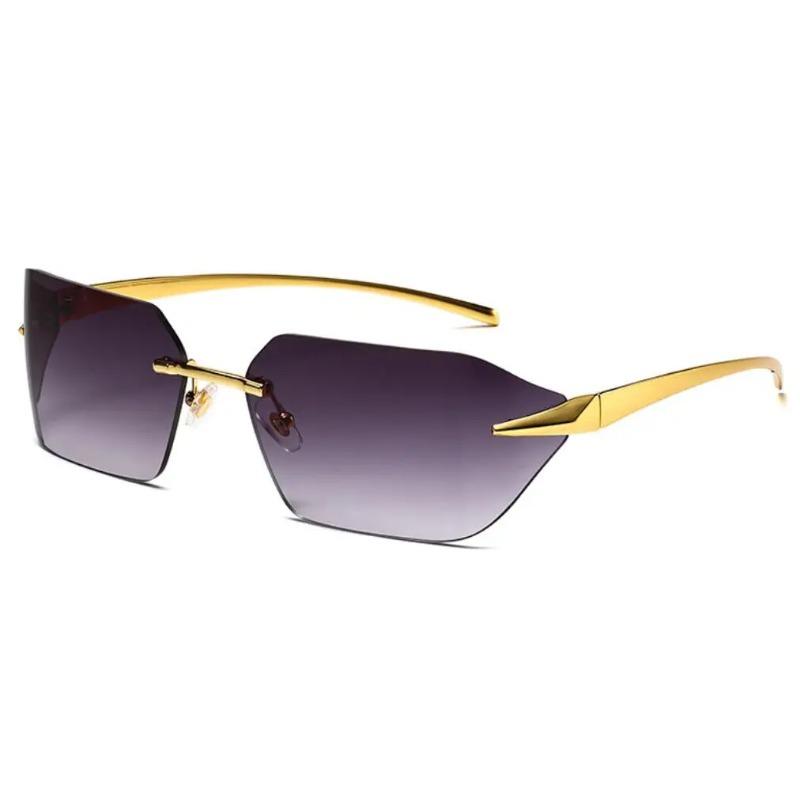 Fashion Rimless Sunglasses for Men Women Luxury Brand Curved Lens Summer Travel Rectangle Frameless Shades