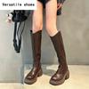Winter Soft Leather Women Knee High Boots Fashion Knight Long Booties Designer Platform Square Heels Botas De Mujer