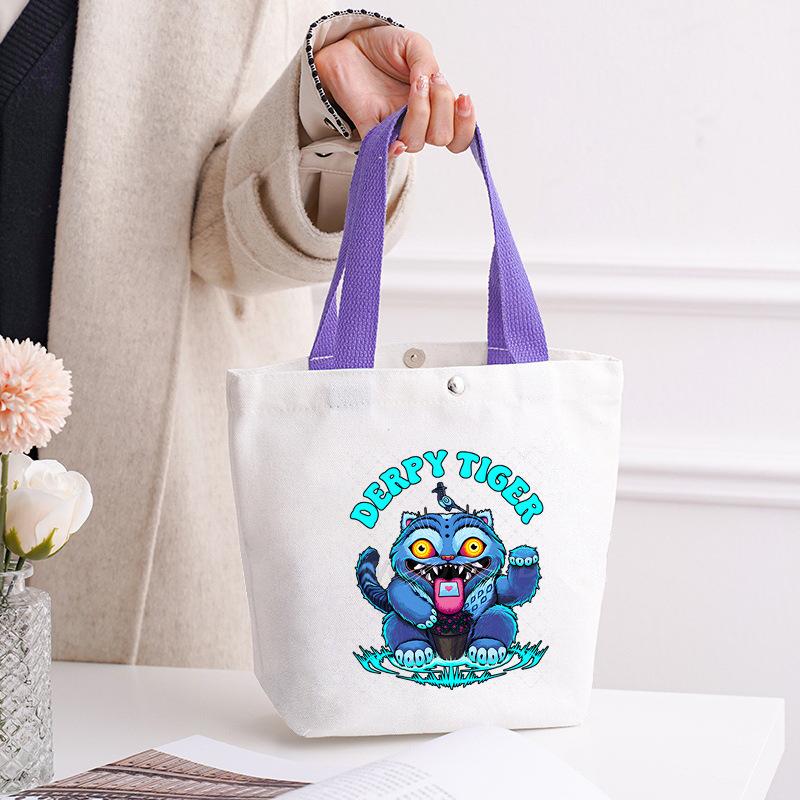 Kpop Portable Canvas Bag Plus Snap Button Solid Color Korean Version Canvas Bag Going Out Portable Tote Bag