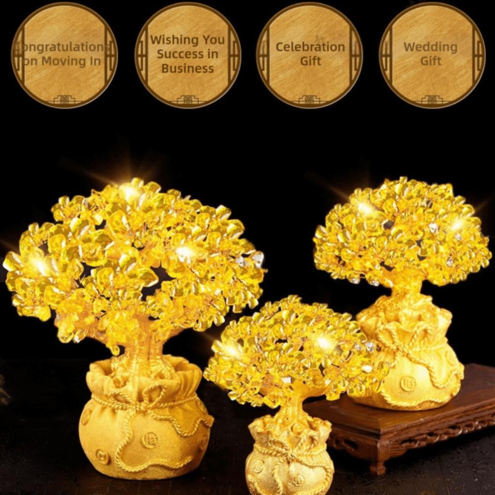 Yellow Crystal Lucky Money Tree Feng Shui Attract Wealth Crystal Wealth Tree Chinese Style Fortune Ornament New Year Decor