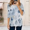 Women Plus Size Round Neck Elbow Length Multicolor Printed Curved Hem T Shirt