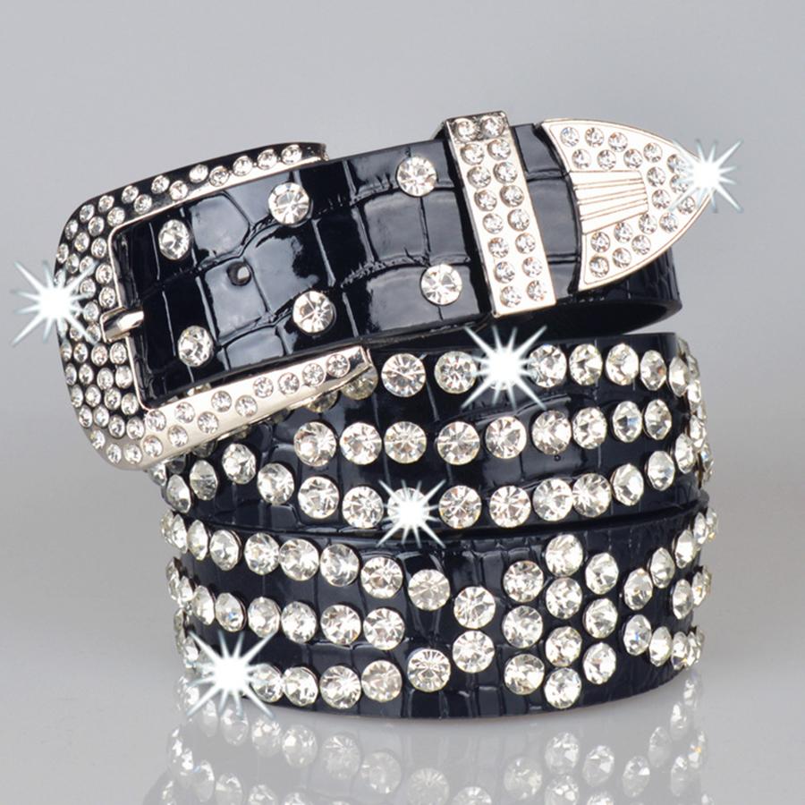 Strass Riemen voor Dames Punk Rock Jeans Luxe Studded Riem Vrouwelijke Tailleband Gothic Y2K Wit Zwart Luipaardpatroon 3,3cm