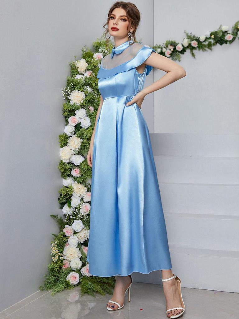 2025 Elegant European/American Women's Mesh Patchwork Sleeveless Dress - Spring/Summer Fashion