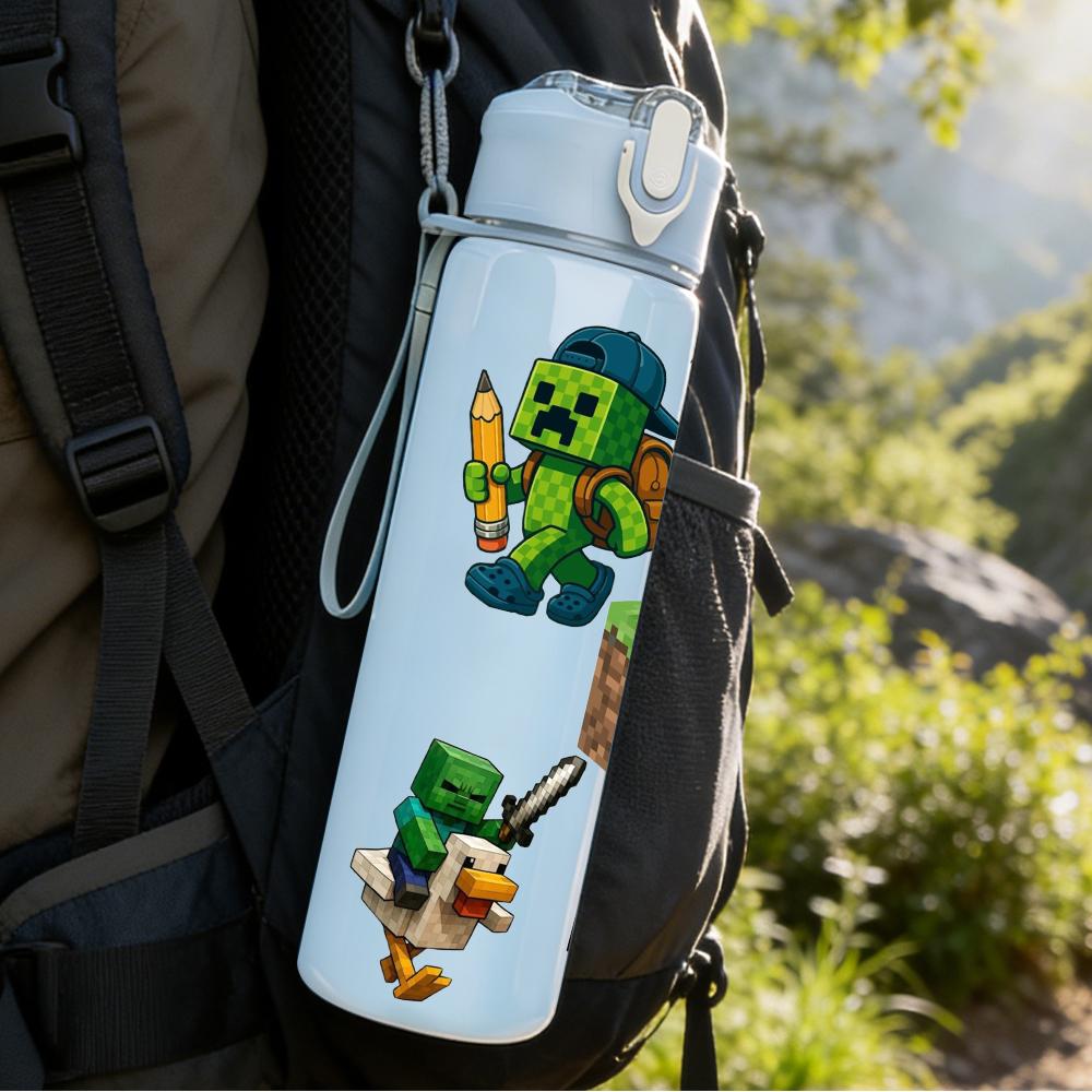1PC Minecraft Multi Block Character 750ml Color Plastic Sports Water Bottle Leakproof Flip Straw Lid Suitable for Sports Office Home Use