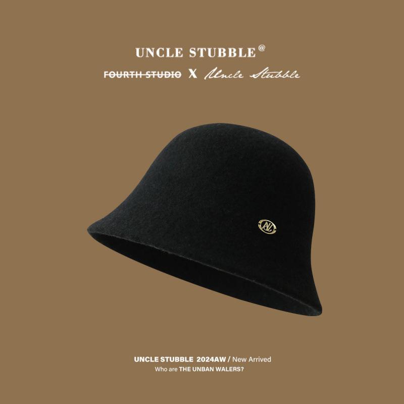 Uncle Stubble Autumn and Winter Wool Bucket Hat Femininity Elegant Plain Basin Hat Shows Small Face High-end Wool Felt