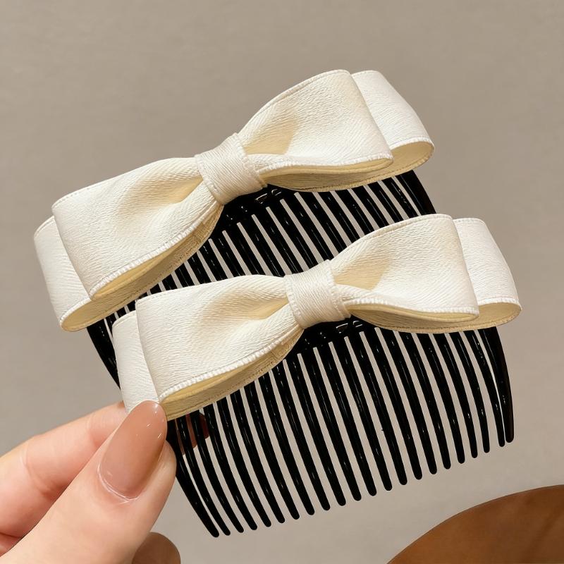 3Pcs Bow Hair Comb, Headgear, Comb in The Back of The Head, Hairpin Temperament, Upside Down Comb in The Forehead, Bangs Finishing, Side Comb.