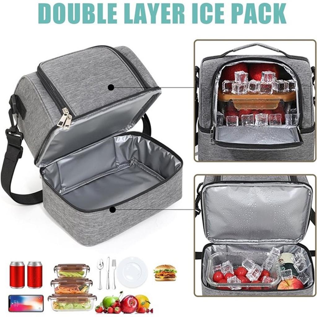 Insulated Lunch Bag for Men & Women, Double-Layer Leakproof Cooler with Adjustable Strap for Office, Picnic, Beach