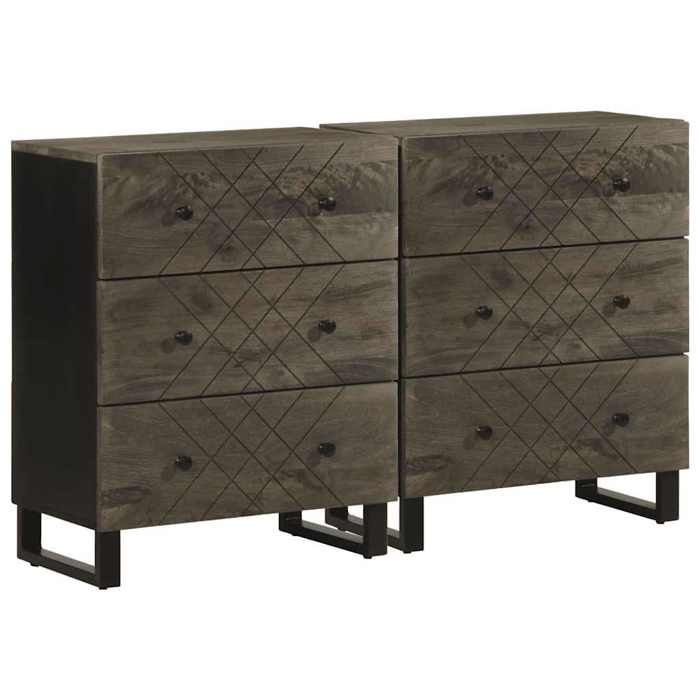 VidaXL Buffets 2 pcs noir 60x33x75 cm bois massif de manguier, meuble de rangement, meuble de rangement de cuisine, meuble 3309998