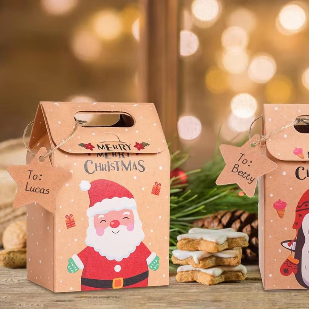 24pcs Thickened Kraft Paper Boxes With Tag Cookies Packging Bags Christmas Candy Gift Box  Bakery