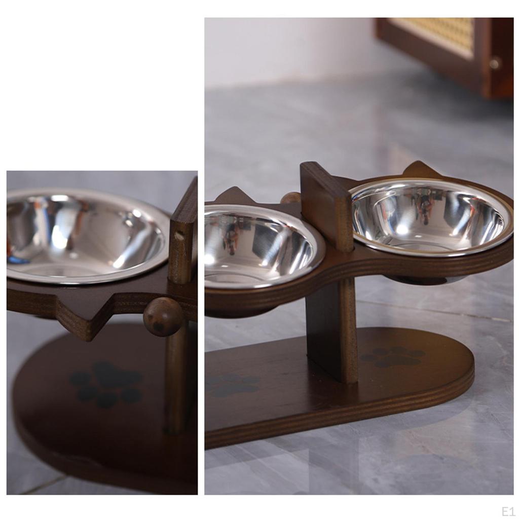 Elevated Pet Bowl with 3 Stainless Steel Bowls Wood Stand Cat Feeding Station Raised Dog Feeder