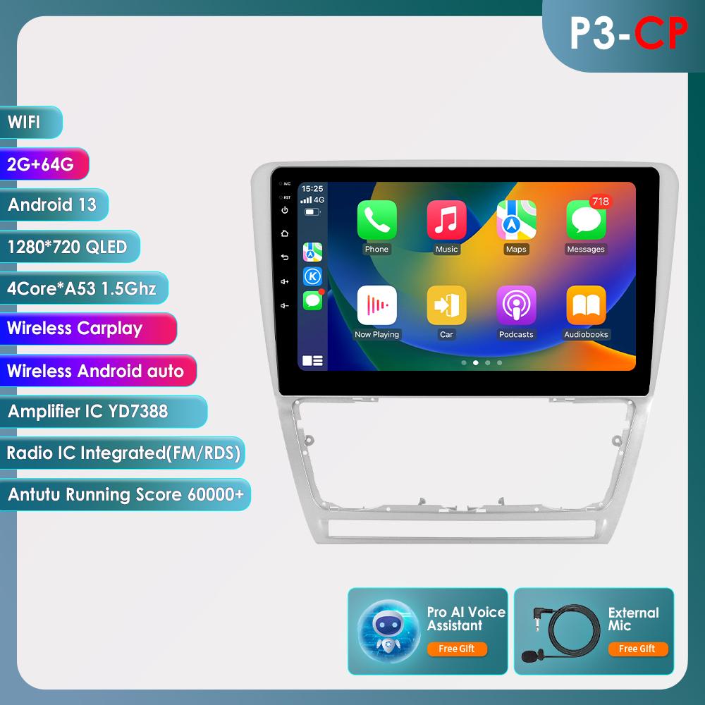 

OSSURET 10.1 Carplay 4G 2Din Android 13 Автомобильное радио для Skoda Octavia 2 2008 - 2013 Мультимедийный видеоплеер GPS DSP Авторадио RDS ПК Интеллектуальный экран P3CP S 4Core 2G 64G AI