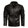 Men's Solid Color Stand Collar PU Leather Top Retro Casual Motorcycle Jacket