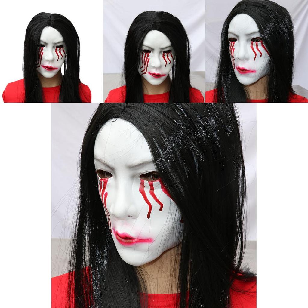 Long Hair Blooded Sadako Npc Latex Mask For Horror Themed Events And Costume Diy Projects