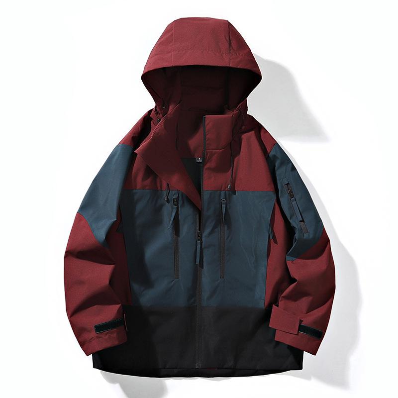 Unisex Color Block Hooded Windbreaker: Windproof & Waterproof Mountaineering Jacket for Spring & Autumn