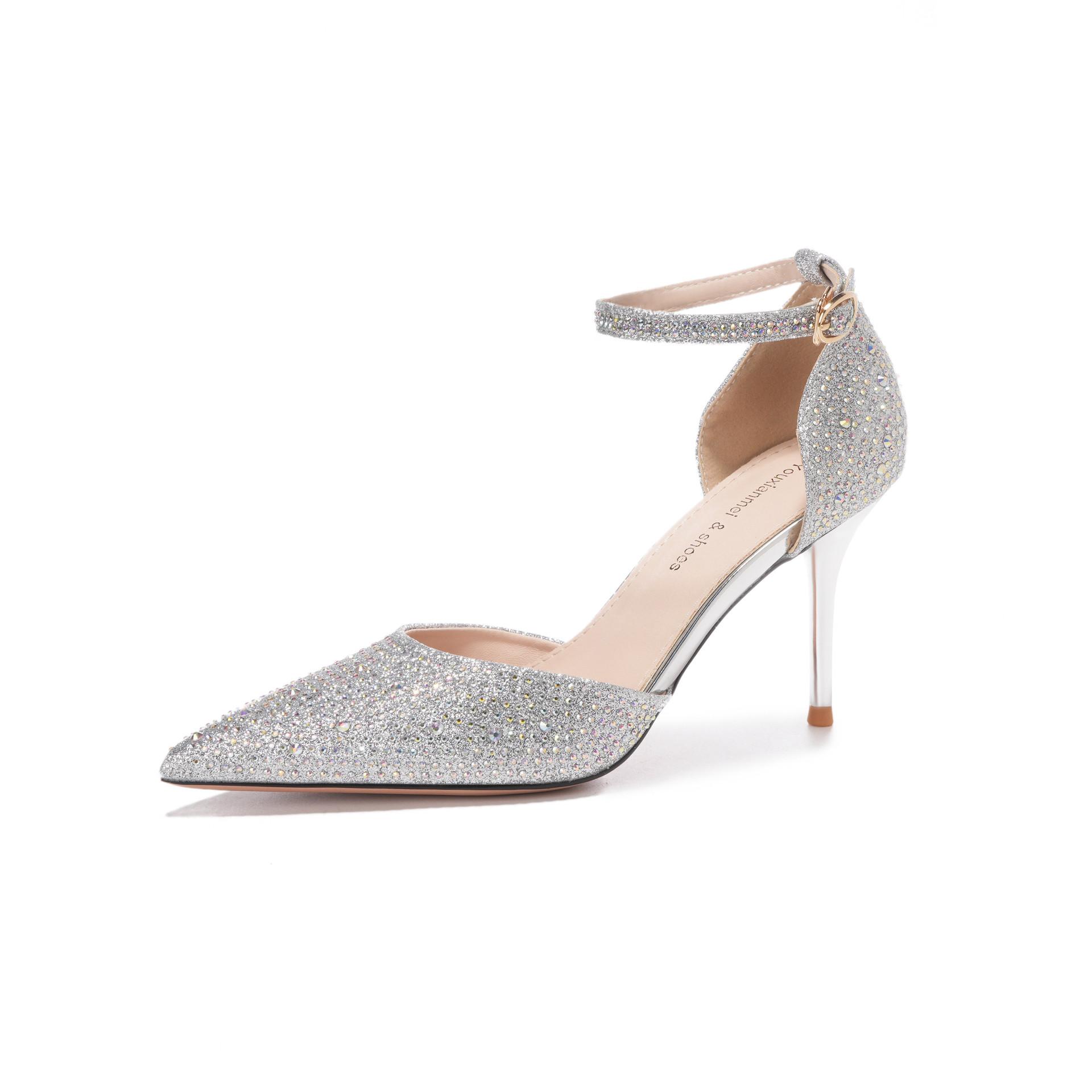 

Тонкий каблук с острыми краями и стразами, полые, темпераментные, высокие каблуки, свадебные туфли, банкетное платье, универсальный 40