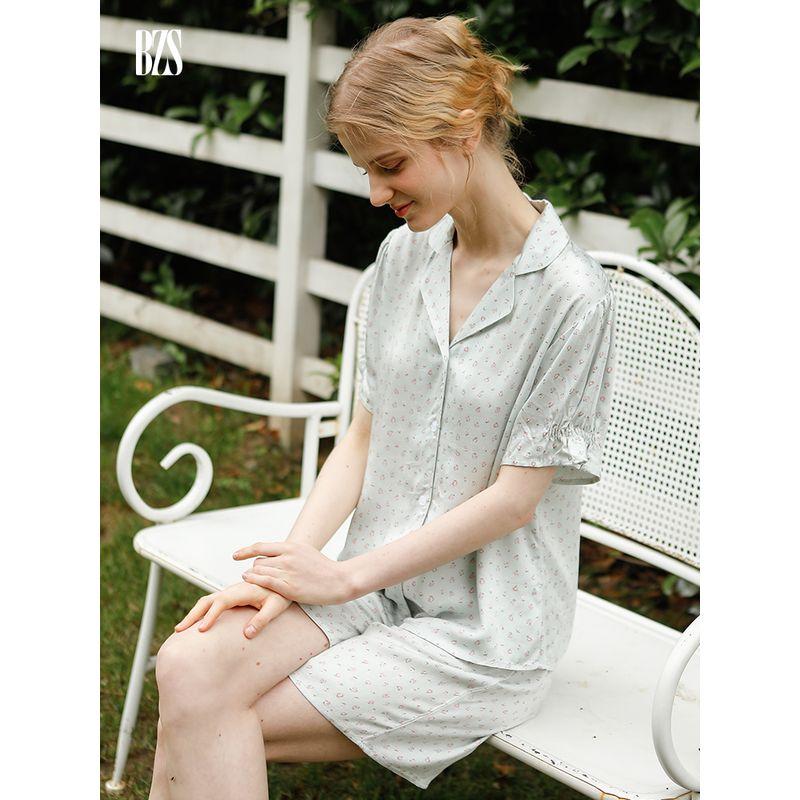 2024 Summer Sexy Simple Short Sleeves Floral Print Thin Cotton Silk Home Wear Women's Shorts Suitable for Daily Wear Suit
