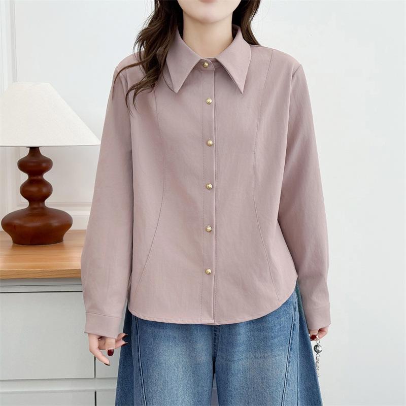 2025 Plus Size Women s Autumn Lapel Cardigan Top - Versatile Casual Shirt/Jacket for Girls 4XL розовый