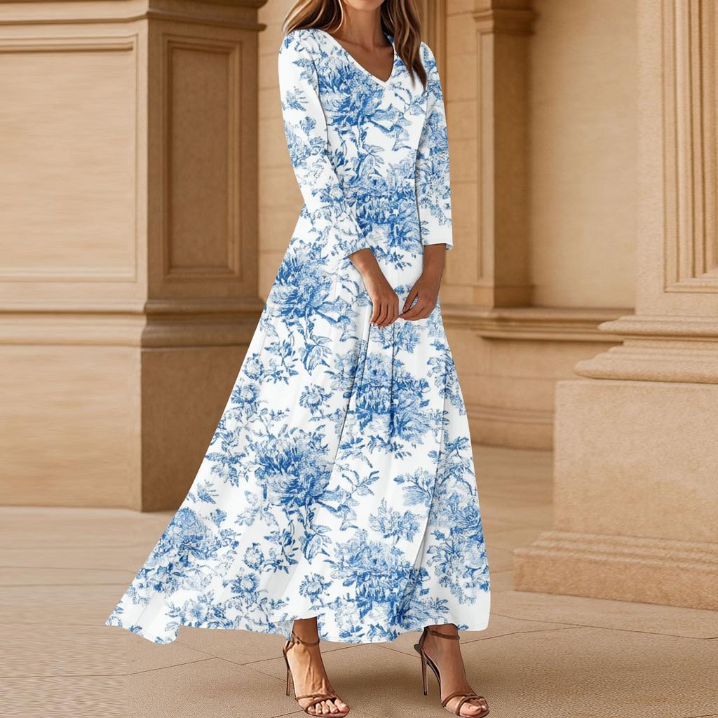 Women's Three-quarter Sleeves Fashionable Floral Print Loose Casual Comfortable Dress