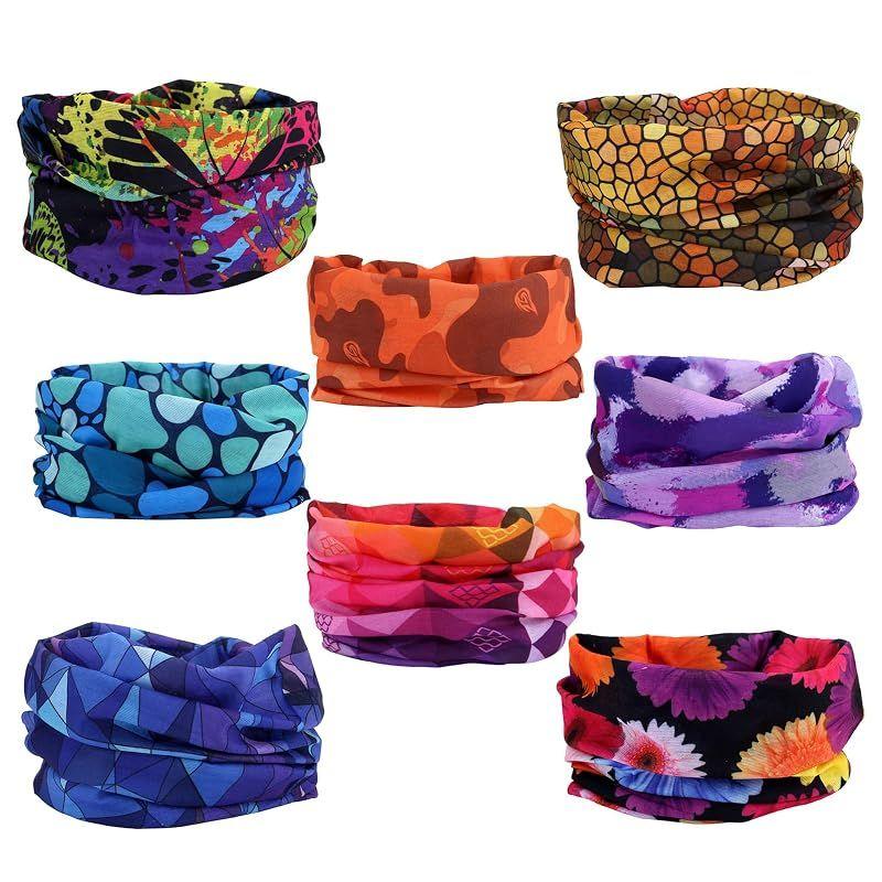 Used [NEW] [SMEHCF] Multipurpose Bandanas 8pcs for Women Men Headband Balaclava Hair Head Scarf Face Half Airsoft Paintball Mask Neck Gaiter