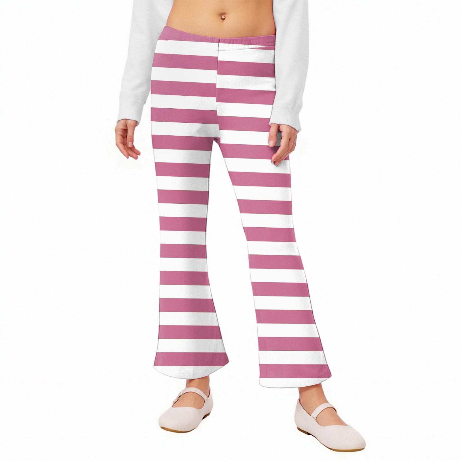 

Girls Flared Leggings - Printed Bell Bottom Pants 130 рожевий