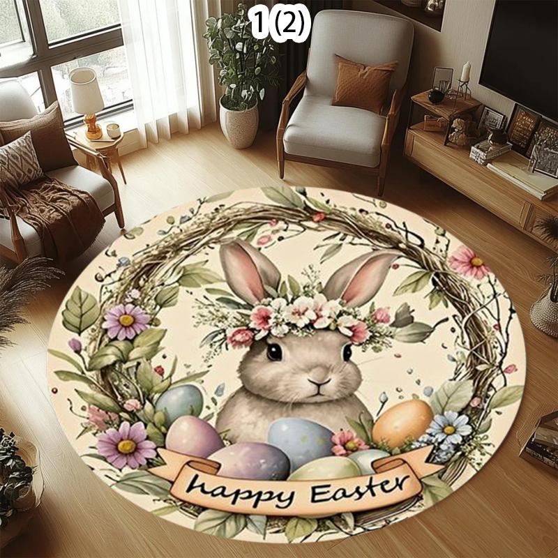 Area Rug Floor Carpet Mat Cheerful Easter Bunny Print Non-Slip Washable in Multicolor for Festive Spring Home Decoration