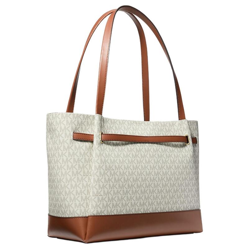 MICHAEL KORS Reed Gold Hardware Coated Canvas Faux Leather Tote Bag Shopping Bag Shoulder Bag Large Women's Vanilla White