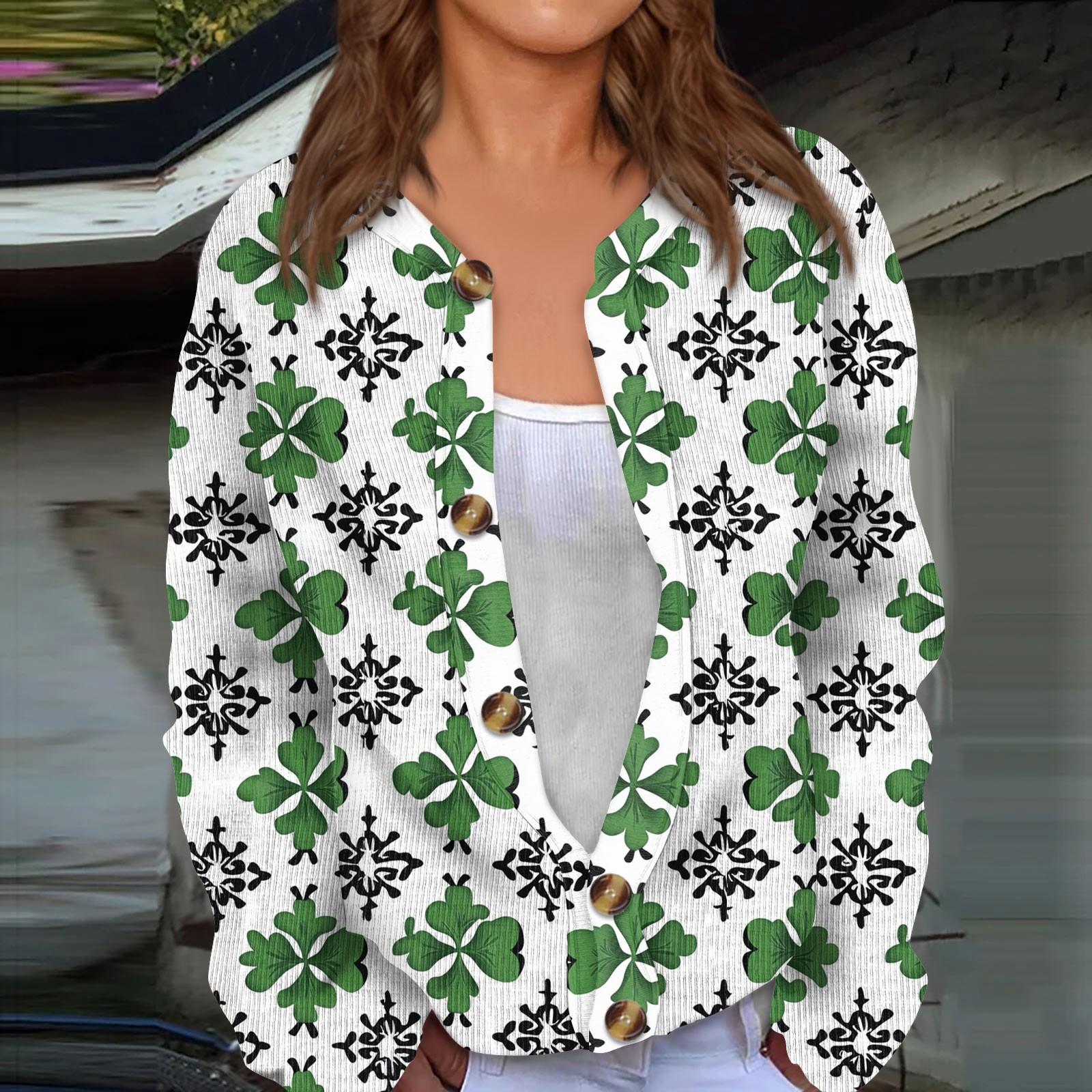 

Женская ул.. Кардиган с длинными рукавами и принтом ко Дню Патрика, жакет на пуговицах L армия зеленый