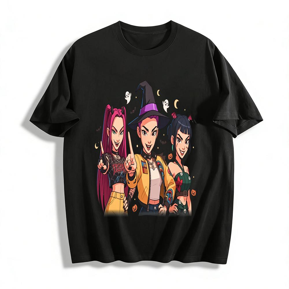 Halloween Cool Girls Graphic Top Witch Demon Element Casual Loose Unisex Pullover Sweatshirt Pure cotton T-shirt