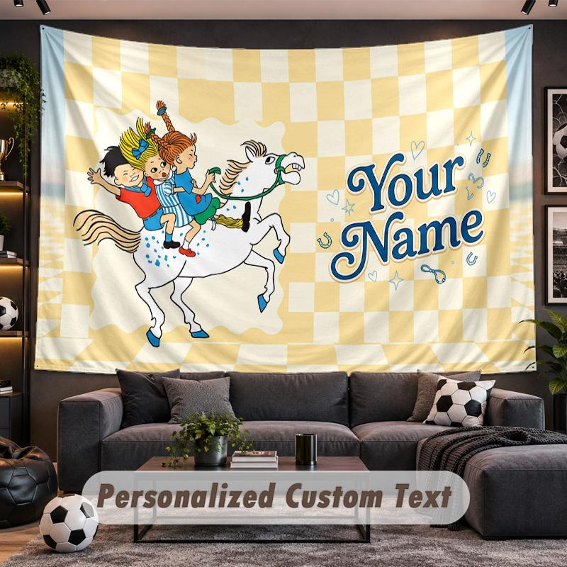 Pippi Longstocking Personalized Tapestry Support Custom Name, Wall Art Home Decoration